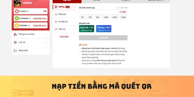 Nạp tiền bằng mã quét QR