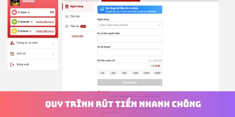 Quy trình rút tiền nhanh chóng